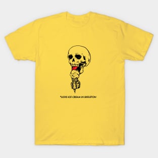 Licks ice cream in skeleton T-Shirt